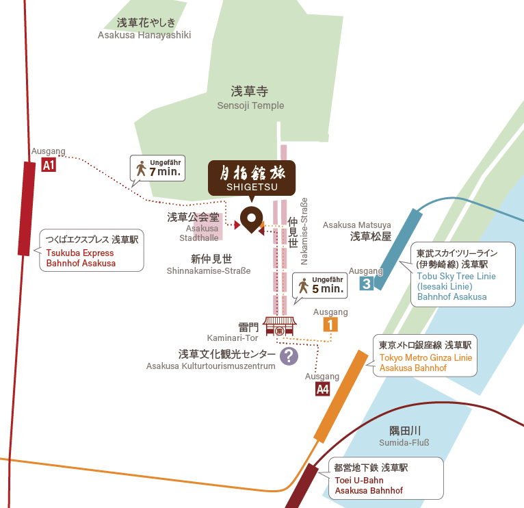 Karte der Umgebung des Asakusa Shigetsu Ryokans