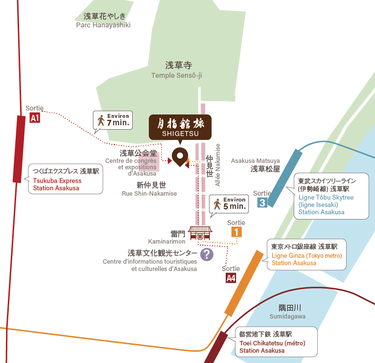 Plan des environs du Ryokan Shigetsu